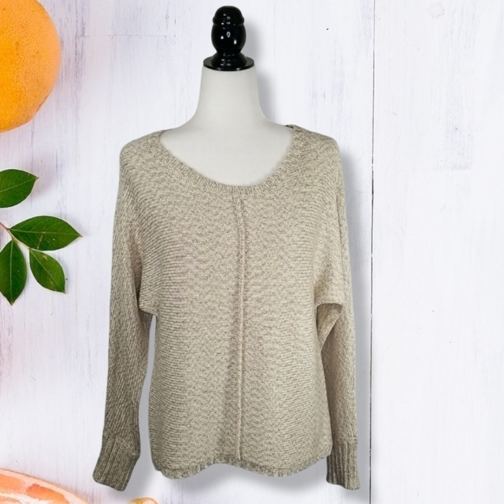 Tribal Women's Sweater Size M Metallic Thread Crew Neck Beige Knit